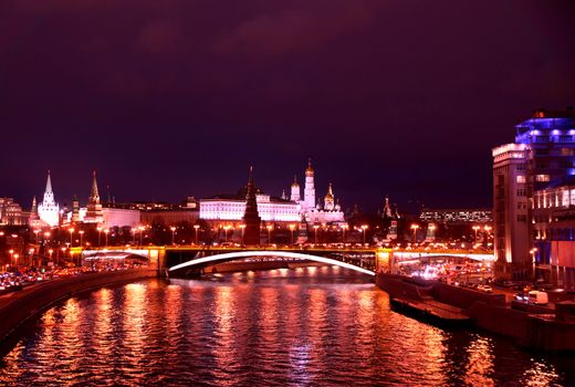 Night view Kremlin from the Moskva River in Moscow