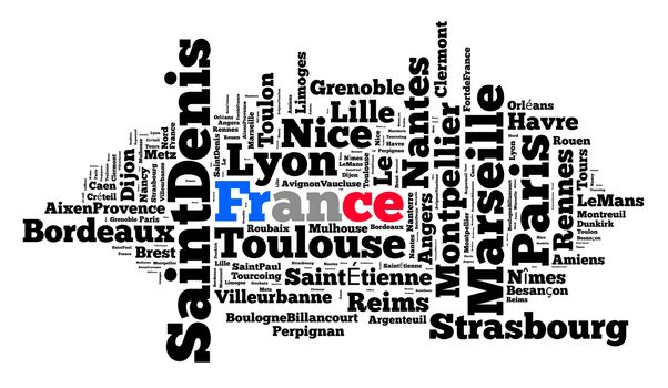 Localities in France word cloud concept