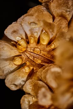 Dry plant dramatic macro close up view with raindrops