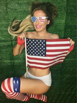 Ana Braga the Brazilian Playmate celebrates Memorial Day with a sexy Patriotic social media shoot, which her pet cat interrupts, Los Angeles, CA 05-24-17