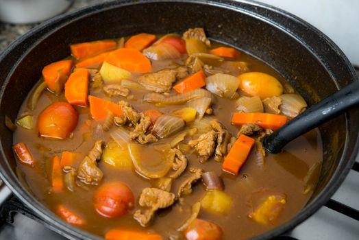 Japanese curry in the cooking pan