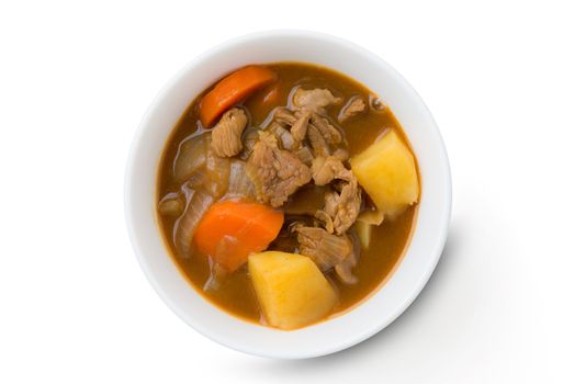 Japanese curry in a bowl isolated on white