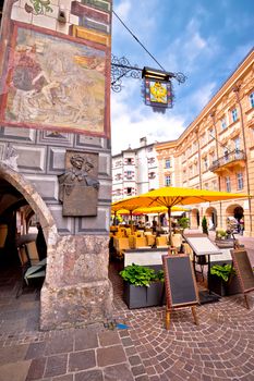 Historic street of Innsbruck vertical view, alpine city in Tirol, region of Austria