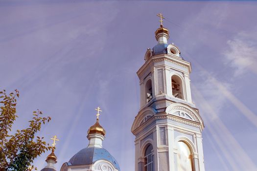 The magic church. Composition of the church and the rays. Architecture