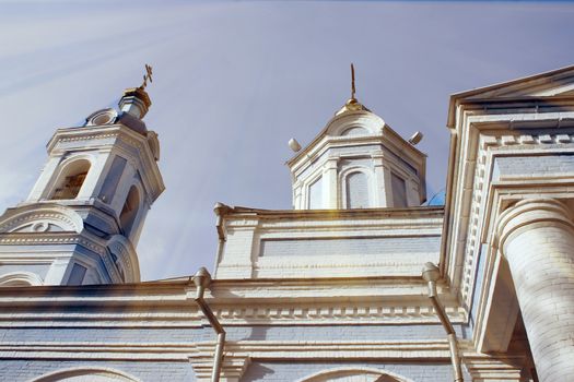 The magic church. Composition of the church and the rays. Architecture