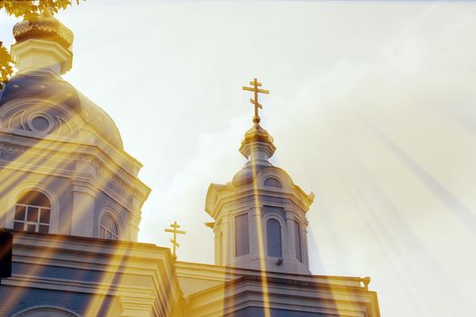 The magic church. Composition of the church and the rays. Architecture