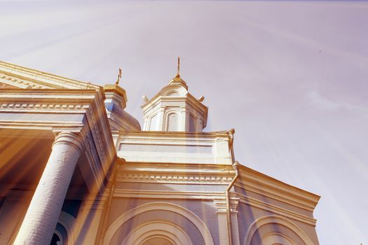 The magic church. Composition of the church and the rays. Architecture