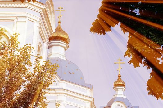 The magic church. Composition of the church and the rays. Architecture