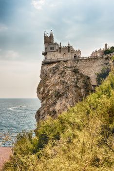 Swallow's nest, scenic castle and iconic landmark over the Black Sea in Yalta, Crimea