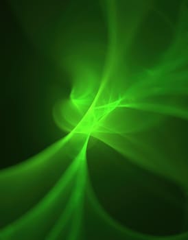 glowing green curved lines over dark Abstract Background. Illustration