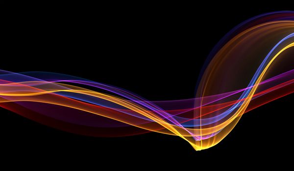 abstract colorful wavy smoke flame over black background