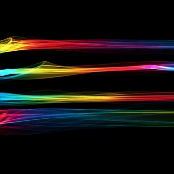 Set of abstract rainbow smoke fire brushes over black background. Wavy elegant collection elements for your design and art.