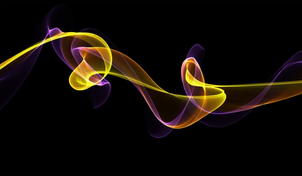 abstract colorful wavy smoke flame over black background