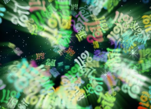 Happy new year 2017 flying digits numbers written with light on bright bokeh background. 3d illustration.