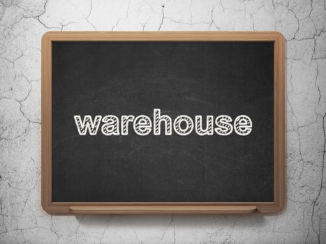 Industry concept: text Warehouse on Black chalkboard on grunge wall background, 3D rendering
