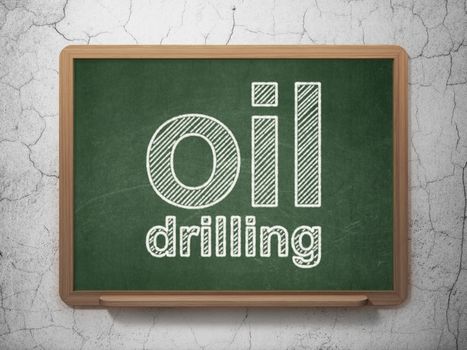 Industry concept: text Oil Drilling on Green chalkboard on grunge wall background, 3D rendering