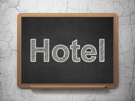 Travel concept: text Hotel on Black chalkboard on grunge wall background, 3D rendering