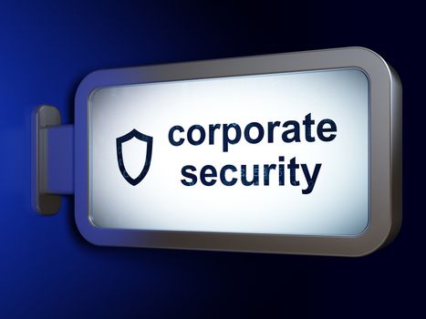 Security concept: Corporate Security and Contoured Shield on advertising billboard background, 3D rendering