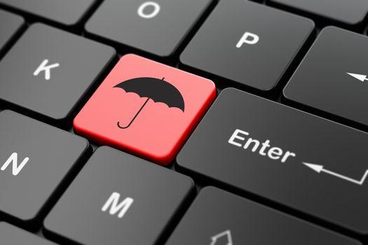 Protection concept: computer keyboard with Umbrella icon on enter button background, 3D rendering