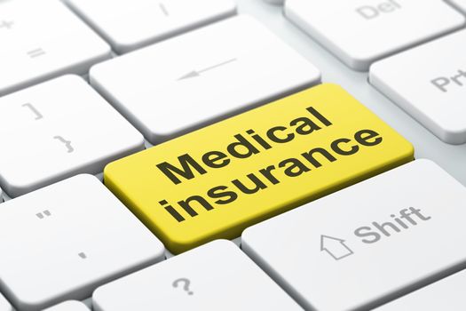 Insurance concept: computer keyboard with word Medical Insurance, selected focus on enter button background, 3D rendering