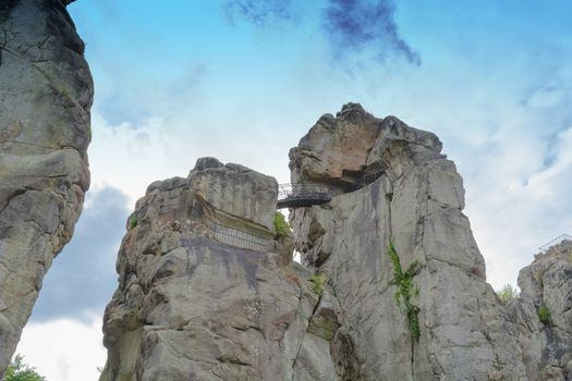 The Externsteine, striking sandstone rock formation in the Teutoburg Forest, Germany, North Rhine Westphalia
