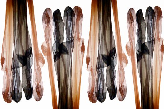 Attractive colored nylons stockings for female legs.