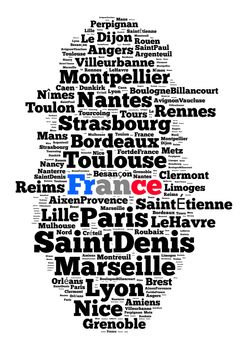 Localities in France word cloud concept