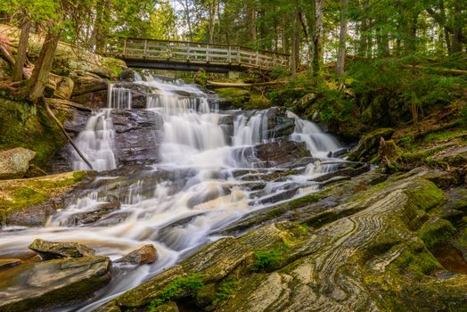 Potts Falls are located in the District of Muskoka near the town of Bracebridge Ontario.