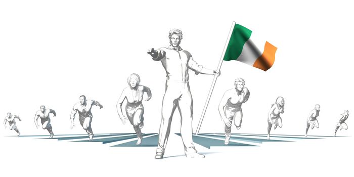 Ireland Racing to the Future with Man Holding Flag