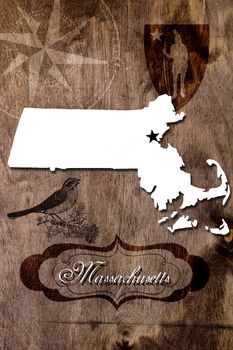 Poster Massachusetts state map outline. Styling for tourism.