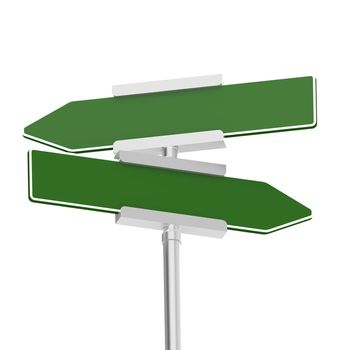 Green signboard with metal pole, isolated with white background image with hi-res rendered artwork that could be used for any graphic design.