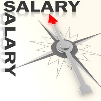 Compass with salary word isolated, 3d rendering