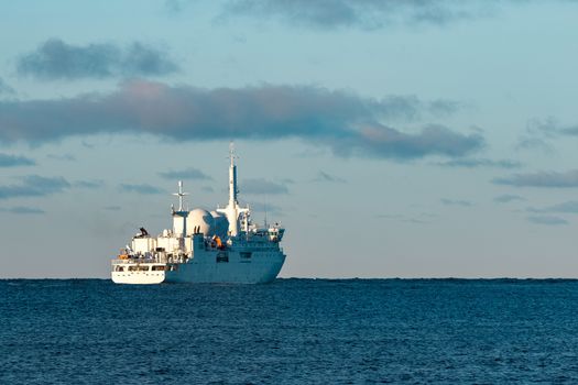 White military comander vessel sailing to Baltic sea