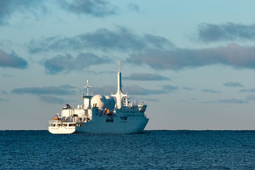 White military comander vessel sailing to Baltic sea