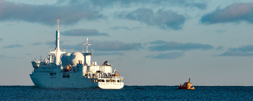 White military comander vessel sailing to Baltic sea