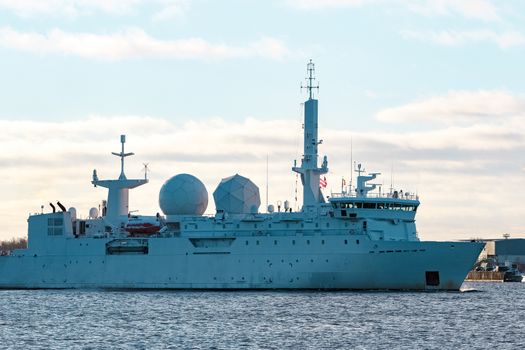 White military comander vessel sailing to Baltic sea