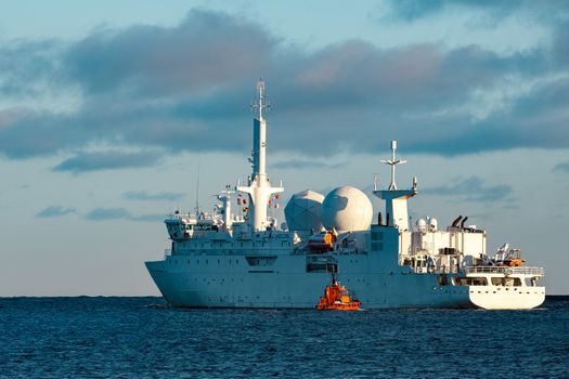 White military comander vessel sailing to Baltic sea