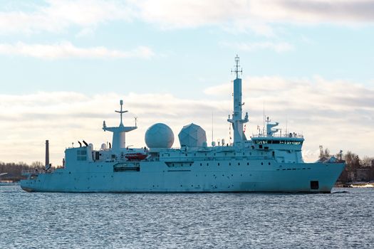 White military comander vessel sailing to Baltic sea