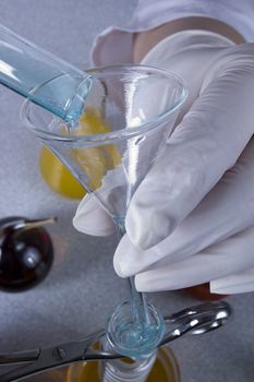 Hands chemist doing research in a laboratory