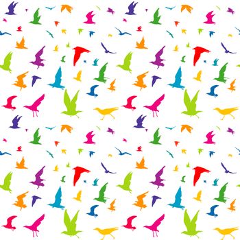 Colorful birds silhouettes seamless pattern