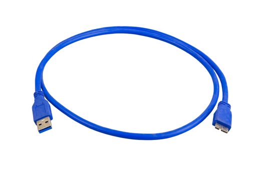 Blue cable usb 3 to micro usb 3 isolated on a white background