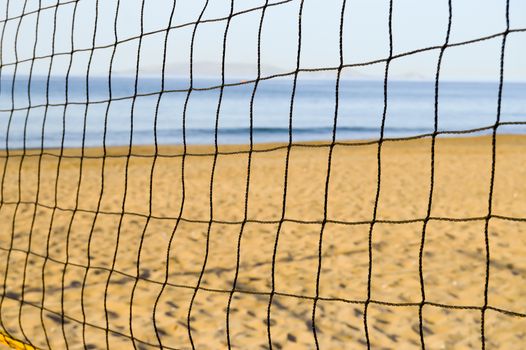 Soccer net on the sand of Amoudara beach in Crete