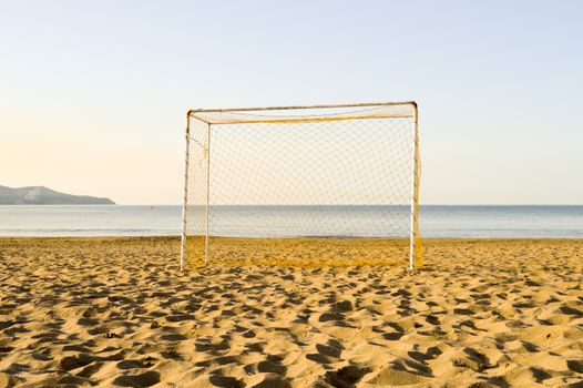 Goal of football on the sand of Amoudara beach in Crete