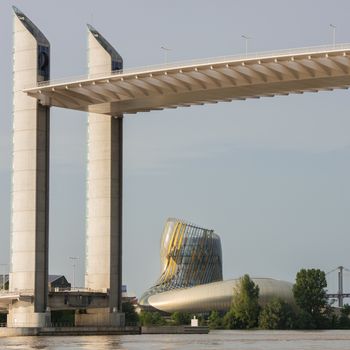 Bordeaux, Gironde, FRANCE - May 27: View of La Cite du Vin Building and Bridge Chaban Delmas in Bordeaux on May 27, 2017