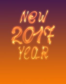 Happy new year 2017 isolated numbers written with flame light on gradient background.