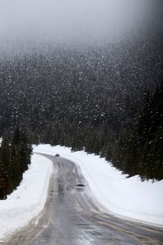 Snow Falling Mountains  Road trans Canada Highway