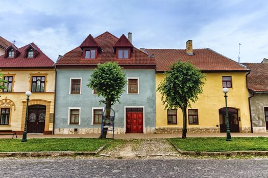 Colorful old houses in Kezmarok by day, Slovakia