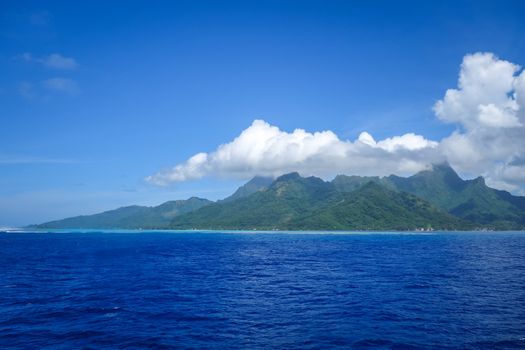 Moorea island and Pacific ocean lagoon landscape. French Polynesia