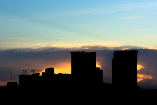 Silhouette of many tower in Bangkok