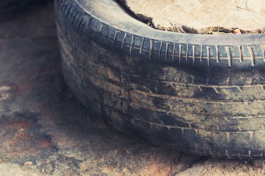 Selective focus Old tire dirty used tire